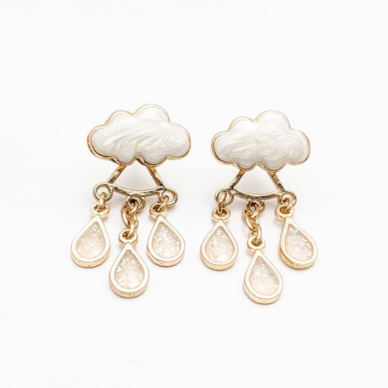 Cute Cloud Rain Drop Earrings - Kawaii Stop - 2022, Charming, Cloud Blue, Cute, Dangle Earrings, Earrings, Jewelry, Original, Rain Drop, Sweet, White Glaze, Women, Women's Jewelry