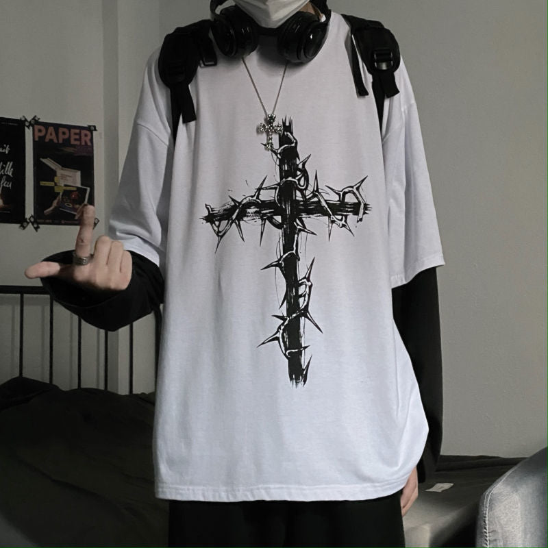 Gothic Cross Oversized T-shirt - White / 5XL - T-Shirts - Shirts & Tops - 8 - 2024