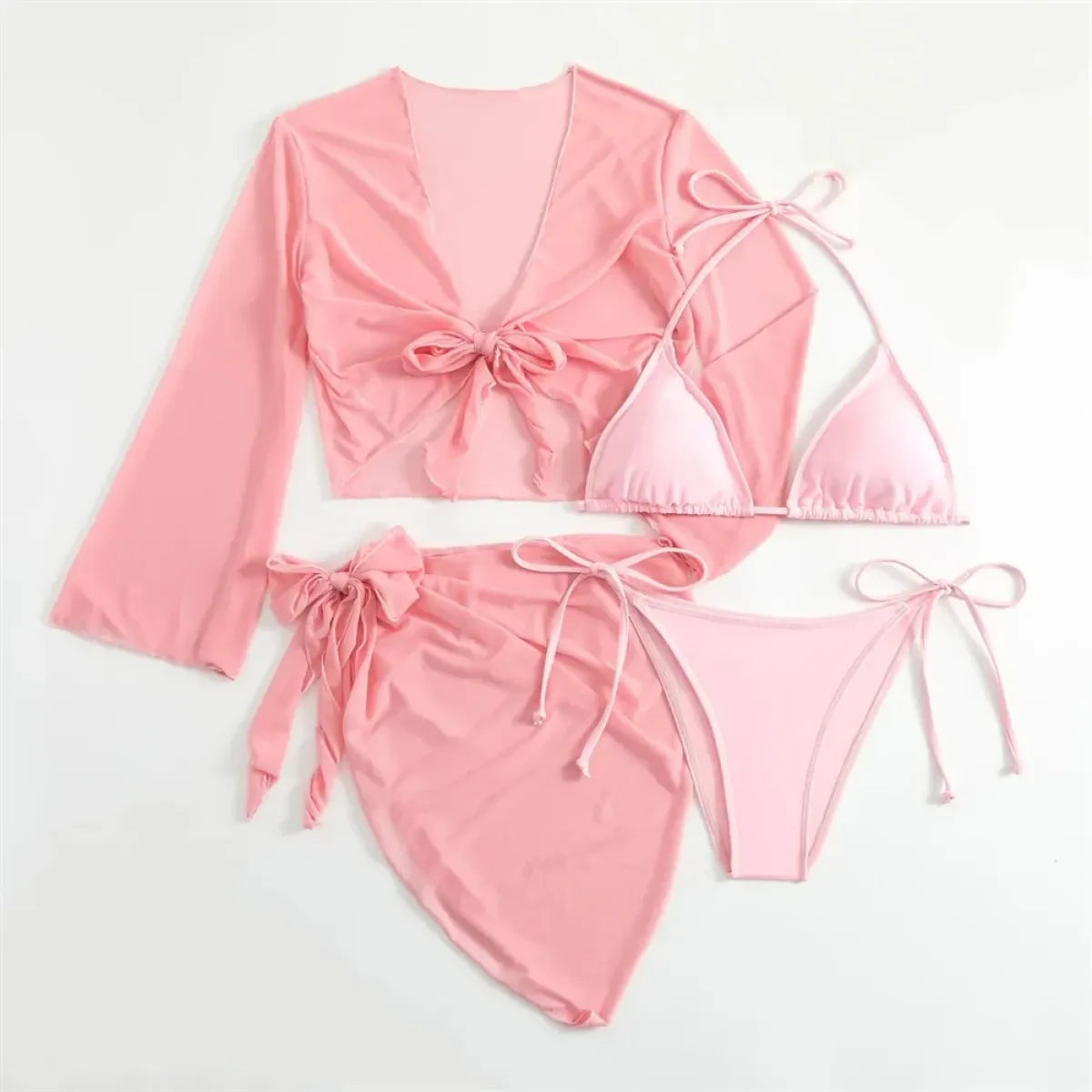 Pink Y2K 4-Piece Halter Bikini Set - Swimsuits - Swimsuit / Bikini / One-Piece Swimwear - 1