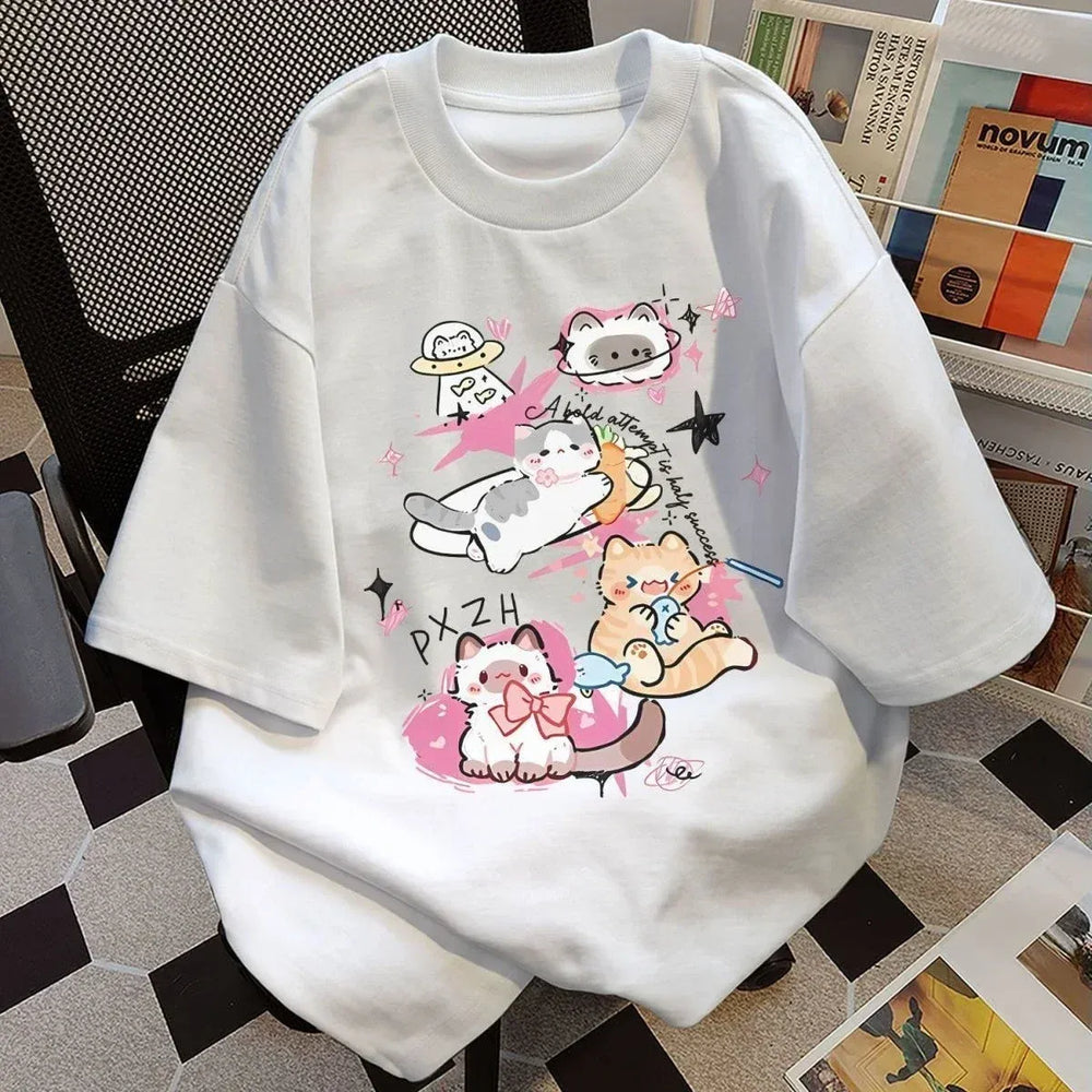 Cute Cat Graphic Loose Fit T-Shirt - T-Shirts - T-Shirt - 1
