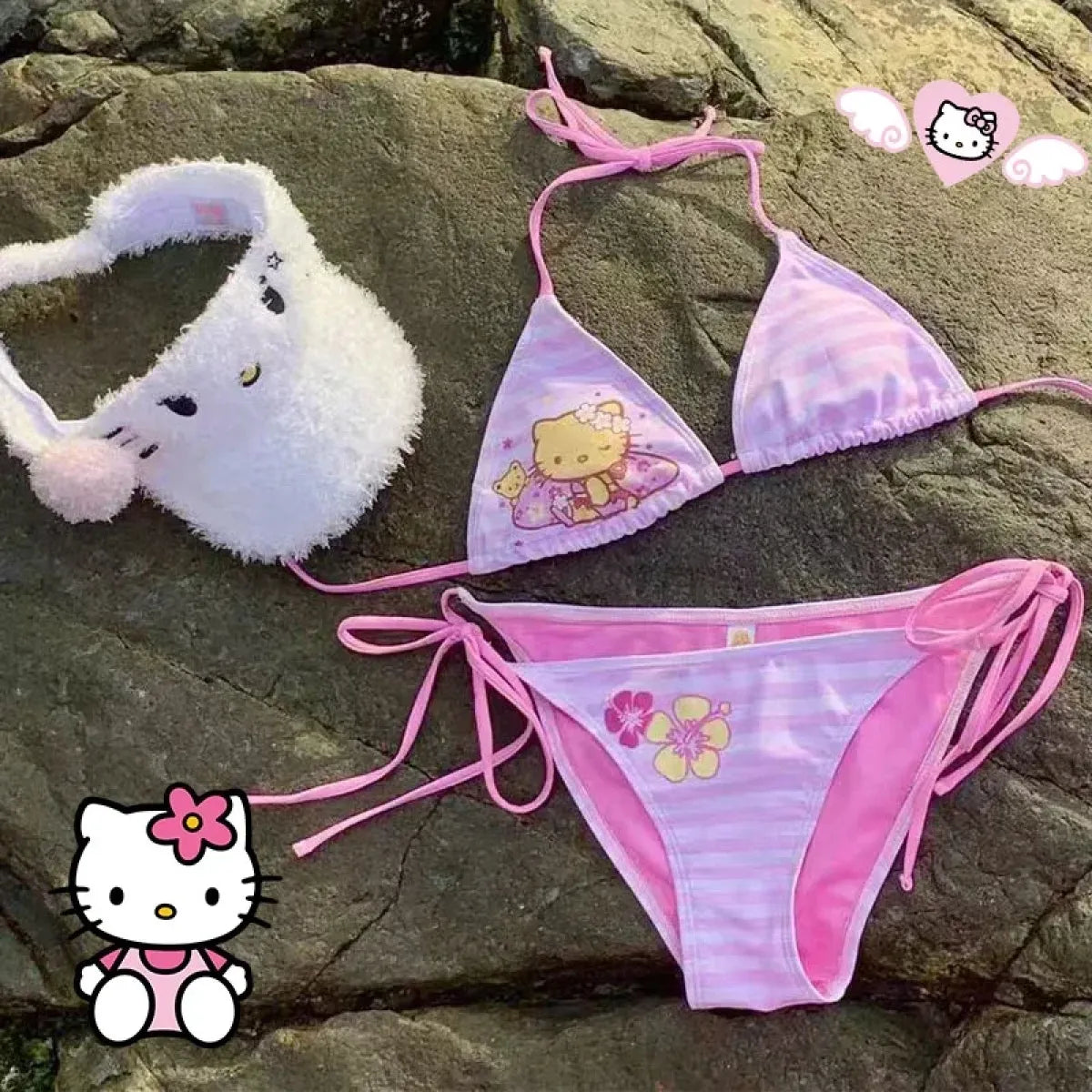 Hello Kitty Y2K Halter Bikini Set - Swimsuits - Swimsuit / Bikini / One-Piece Swimwear - 1