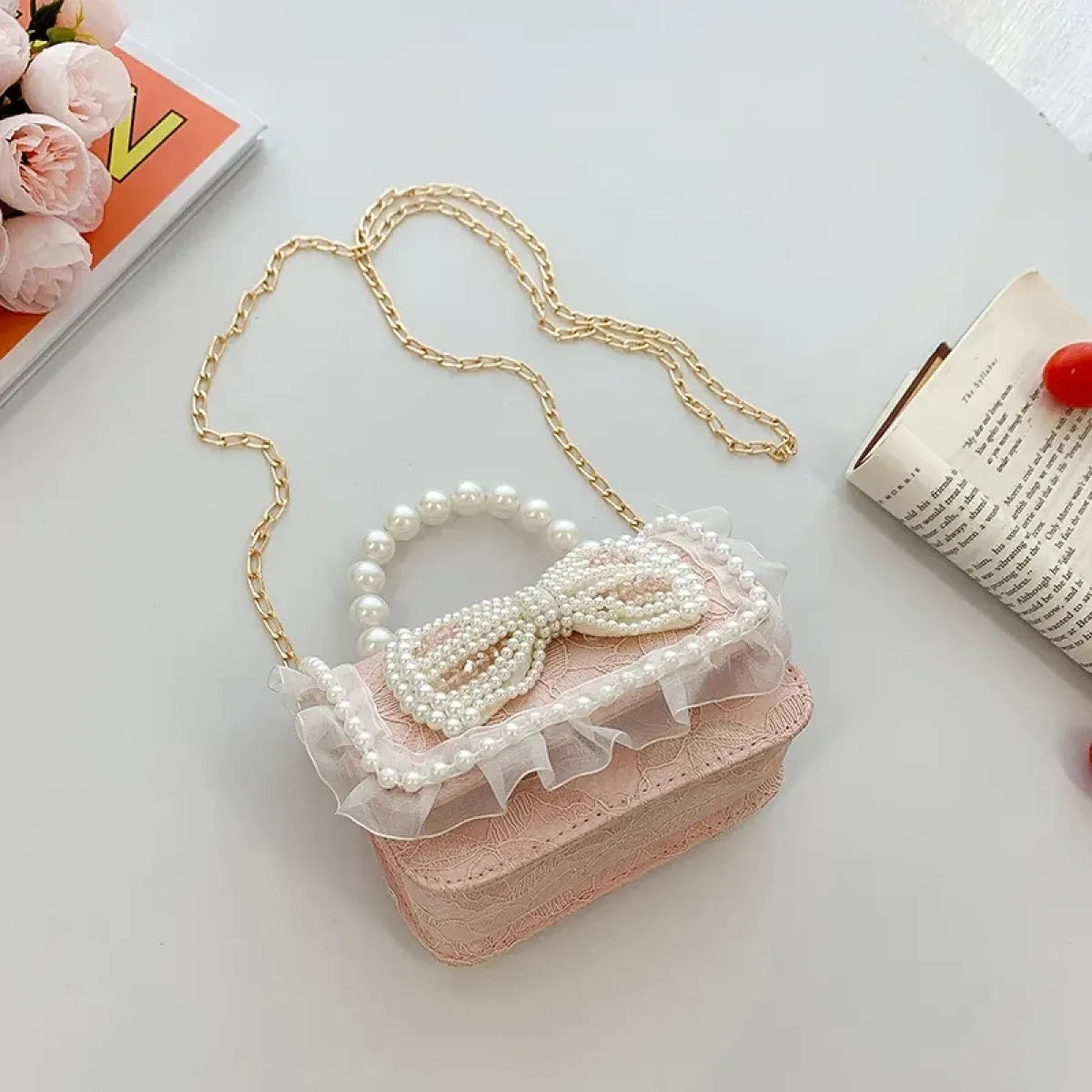 Lace Pearl Bow Mini Square Crossbody Bag - Accessories - Crossbody Bag - 6