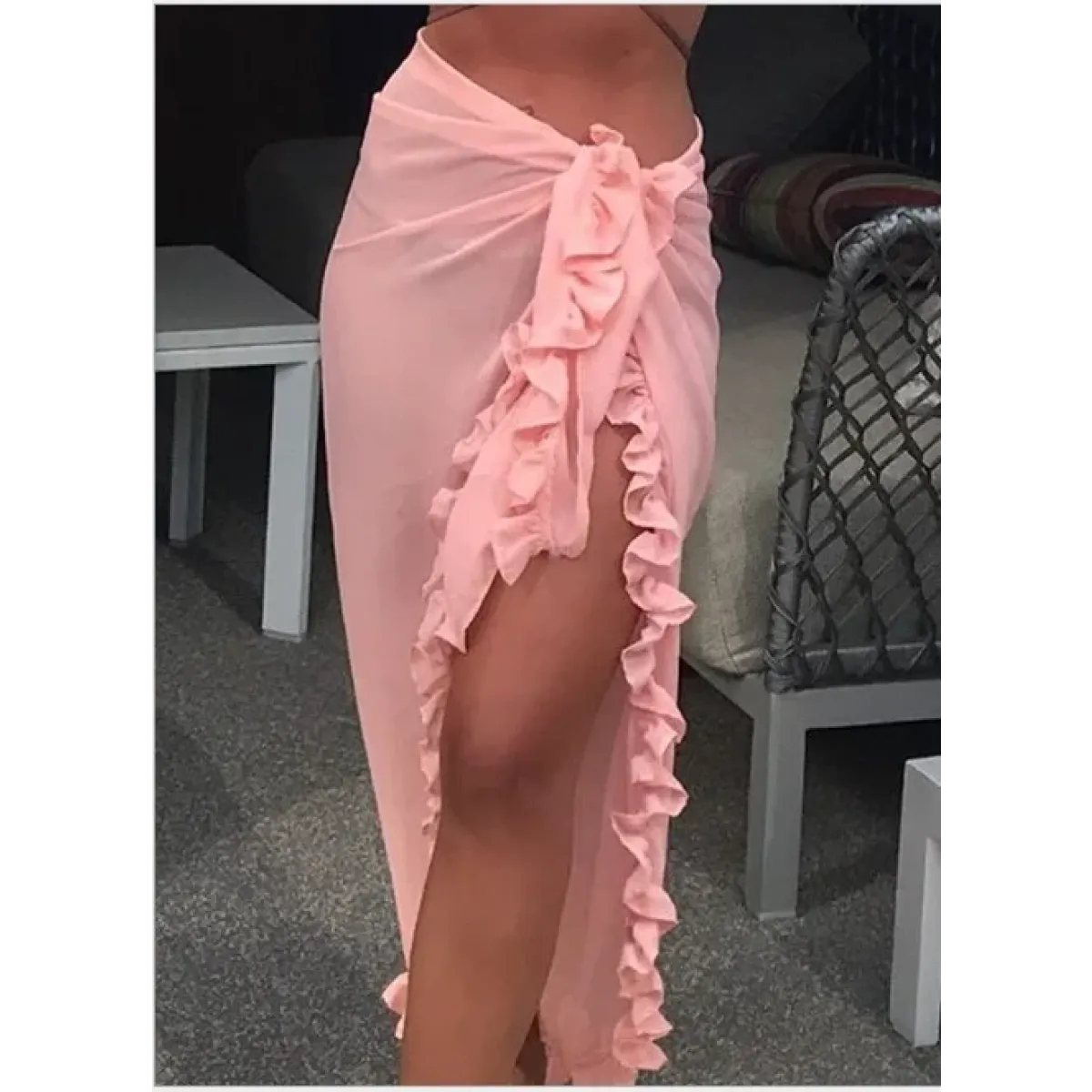 Ruffle Knit Sarong Swim Cover-Up Skirt - Bottoms - Swimsuit / Bikini / One-Piece Swimwear - 4