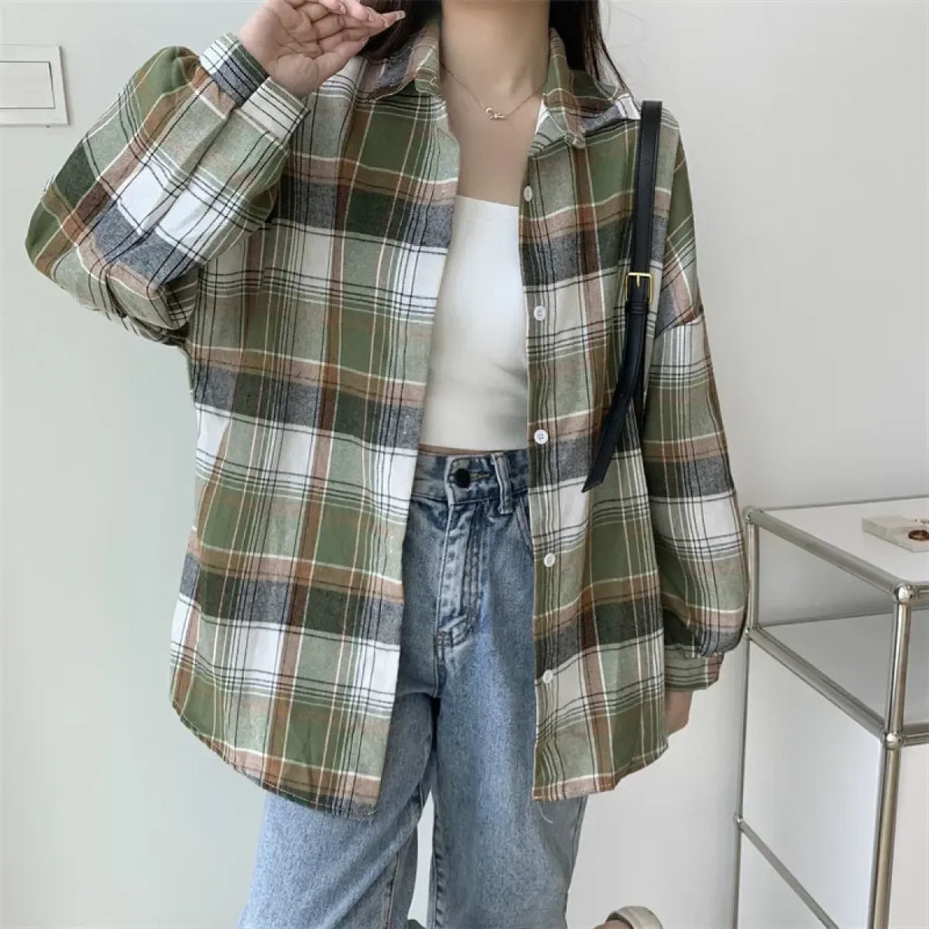 Vintage Preppy Plaid Button-Up Shirt - T-Shirts - Button-Up Shirt - 34