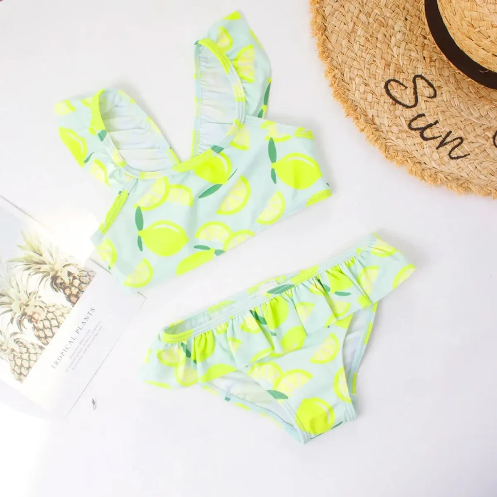 Ruffle Lemon Print Girls Bikini Swim Set - Swimsuits - Swimsuit / Bikini / One-Piece Swimwear - 2
