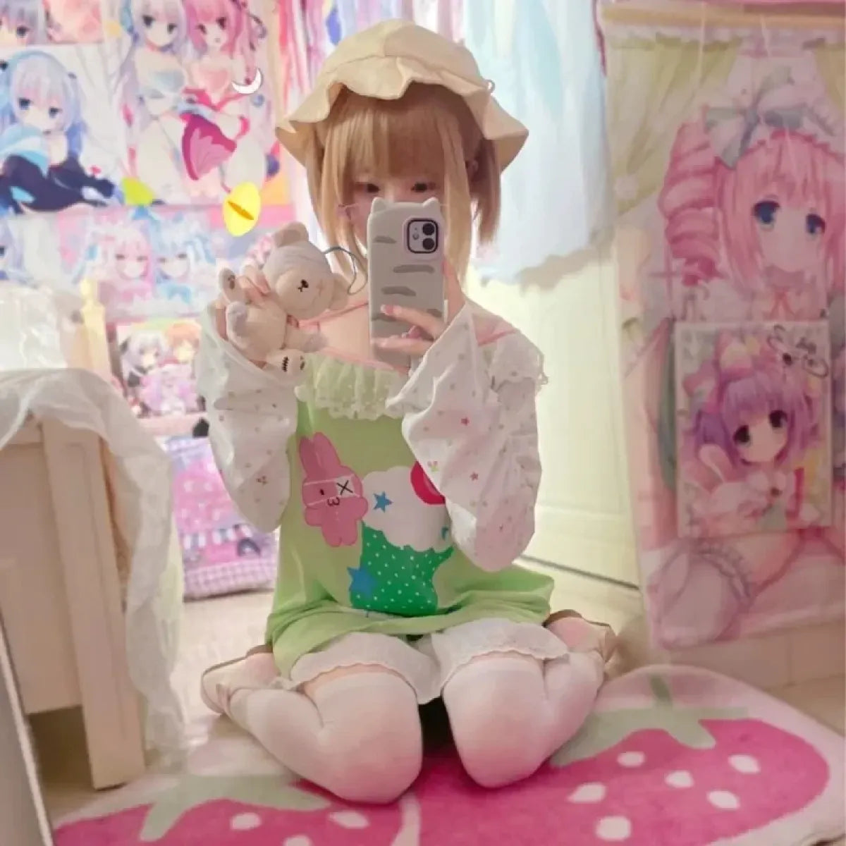 Sweet Kawaii Cartoon Print Slash Neck Tee - T-Shirts - T-Shirt - 3