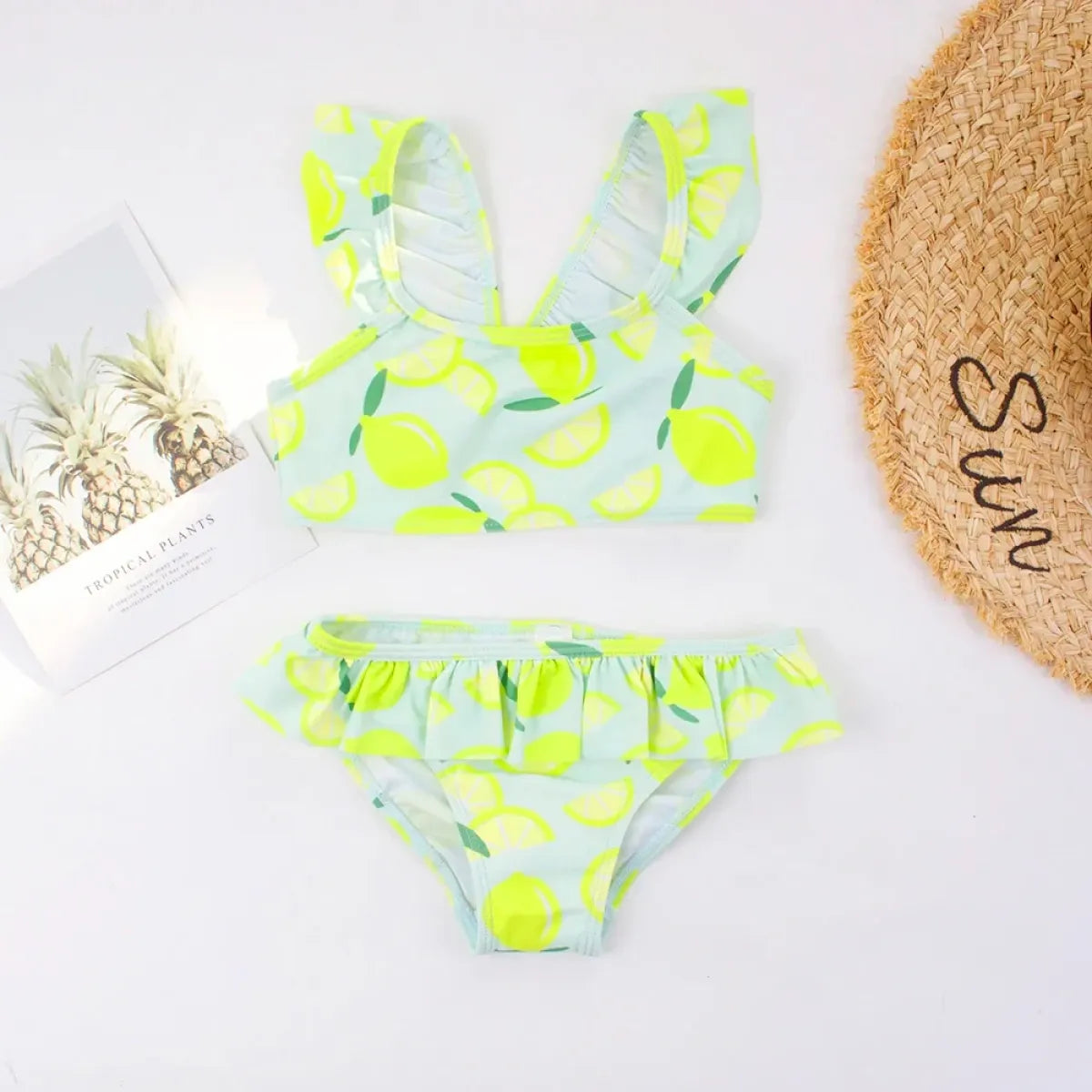 Ruffle Lemon Print Girls Bikini Swim Set - Swimsuits - Swimsuit / Bikini / One-Piece Swimwear - 1