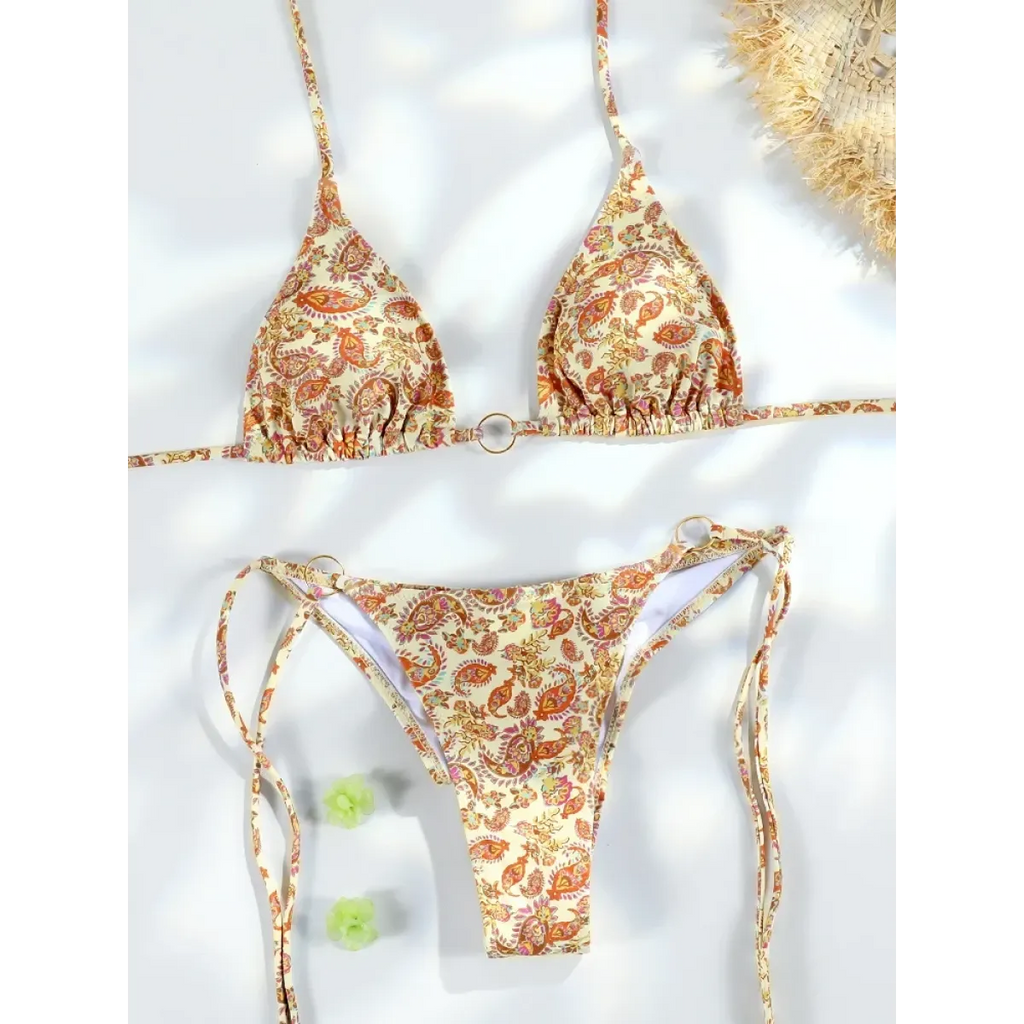 Triangle Chain Print Micro Thong Bikini Set - Swimsuits - Swimsuit / Bikini / One-Piece Swimwear - 7