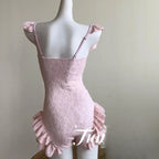 Pink Jacquard Bow Square Neck Swim Set - Women’s - Swimsuit / Bikini / One-Piece Swimwear - 1