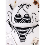 Black & White Striped Triangle Bikini Set - Swimsuits - Swimsuit / Bikini / One-Piece Swimwear - 1