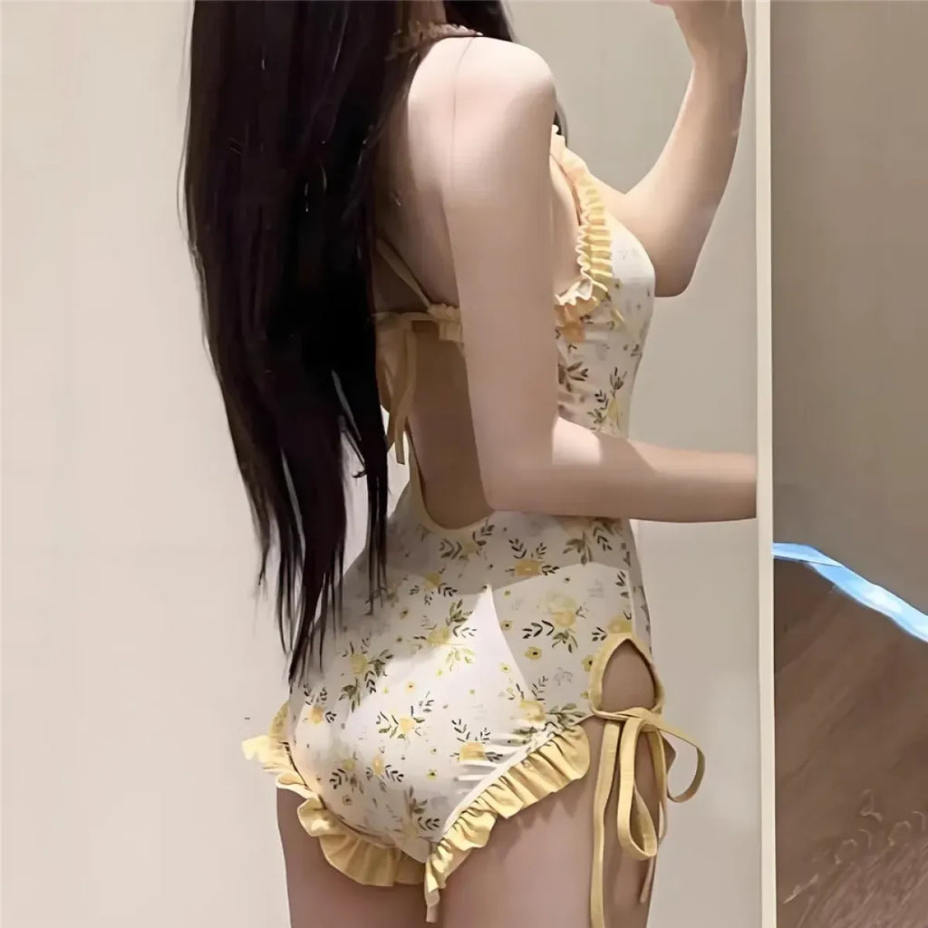 Sweet Yellow Floral Backless One-Piece Swimsuit - Women’s Clothing & Accessories - Swimsuit / Bikini / One-Piece