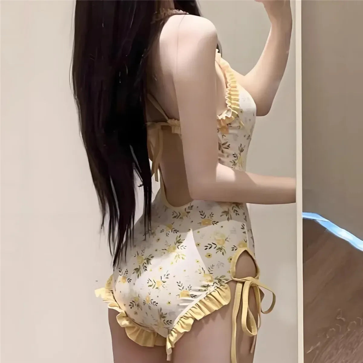 Sweet Yellow Floral Backless One-Piece Swimsuit - Women’s Clothing & Accessories - Swimsuit / Bikini / One-Piece