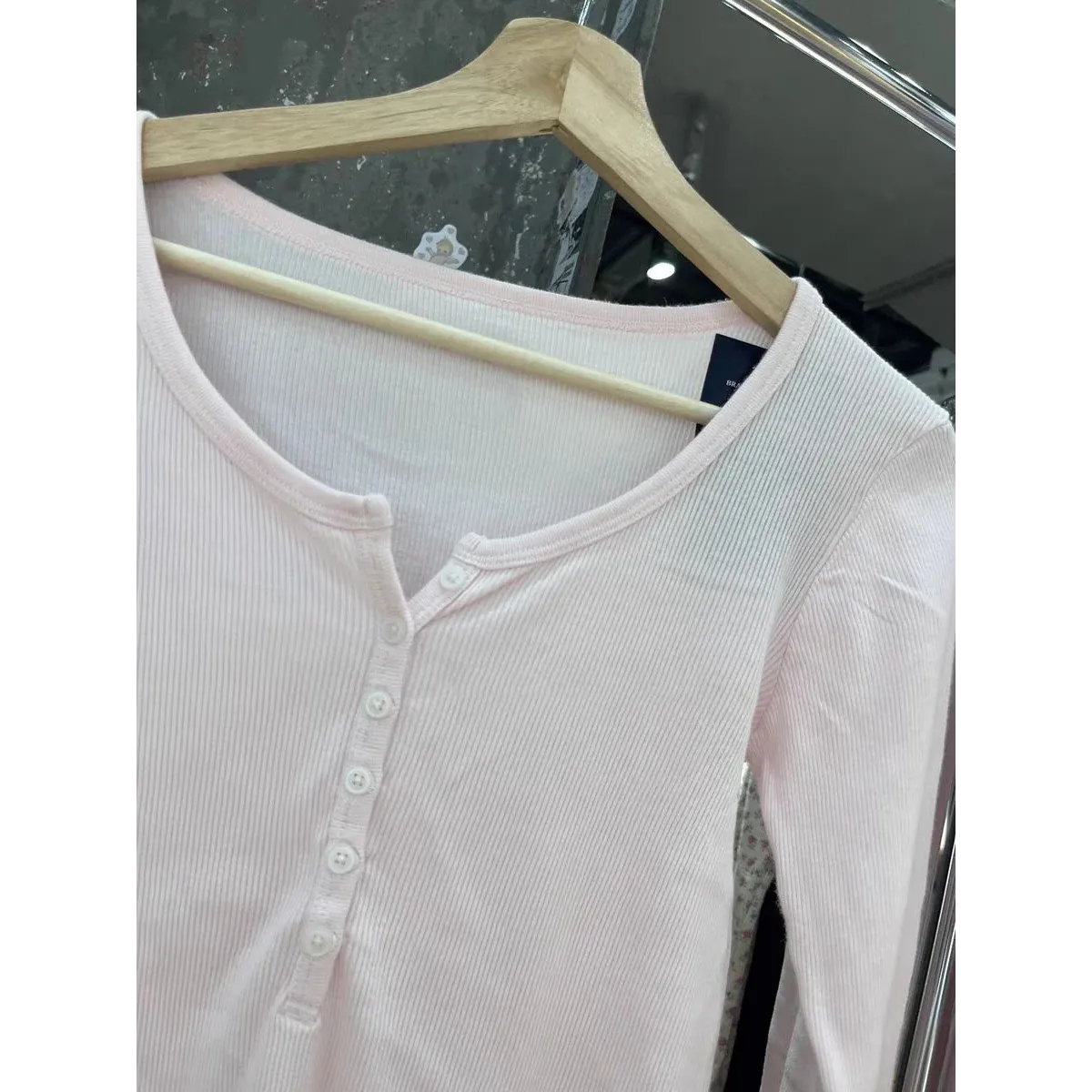 Six Button Ribbed Long Sleeve Slim Tee - T-Shirts - T-Shirt - 6