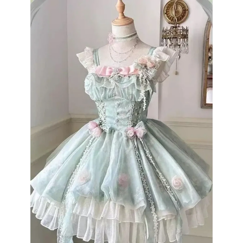 Fairy Elegant Lolita Lace Bow Strap Dress - All Dresses - Lolita Dress - 1
