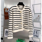 Striped Knit O-Neck Cropped Cardigan - Women’s Clothing & Accessories - Cardigan - 4