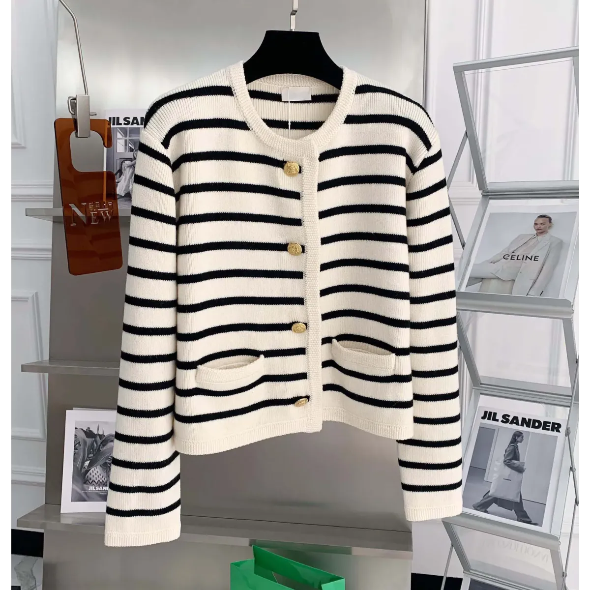 Striped Knit O-Neck Cropped Cardigan - Women’s Clothing & Accessories - Cardigan - 4