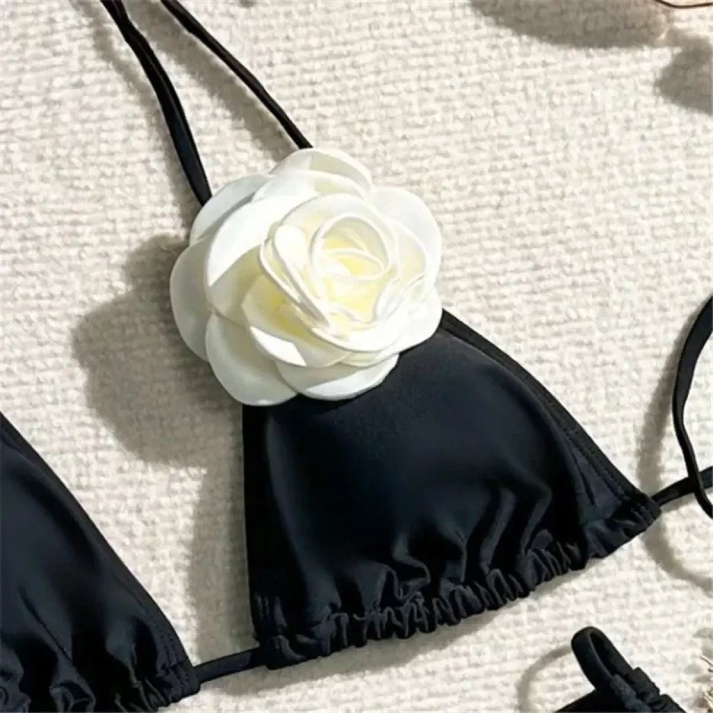 Black 3D Flower Triangle Bikini Set - Swimsuits - Swimsuit / Bikini / One-Piece Swimwear - 4