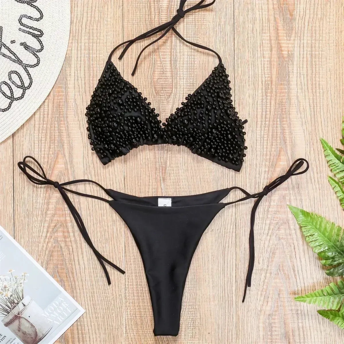 Pearl String Thong Bikini Y2K Halter Set - Swimsuits - Swimsuit / Bikini / One-Piece Swimwear - 7