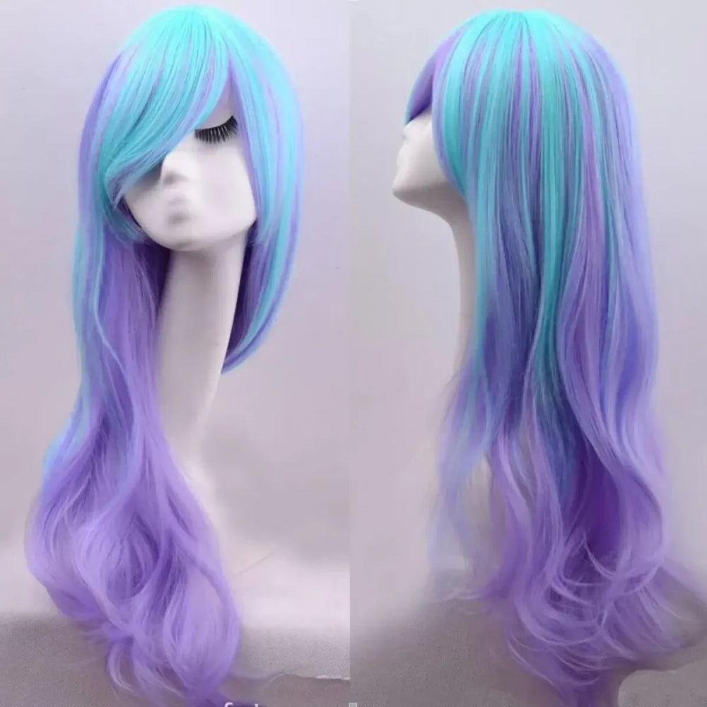 Long Wavy Purple Blue Ombre Wig with Bangs - Best Sellers - Wig - 1