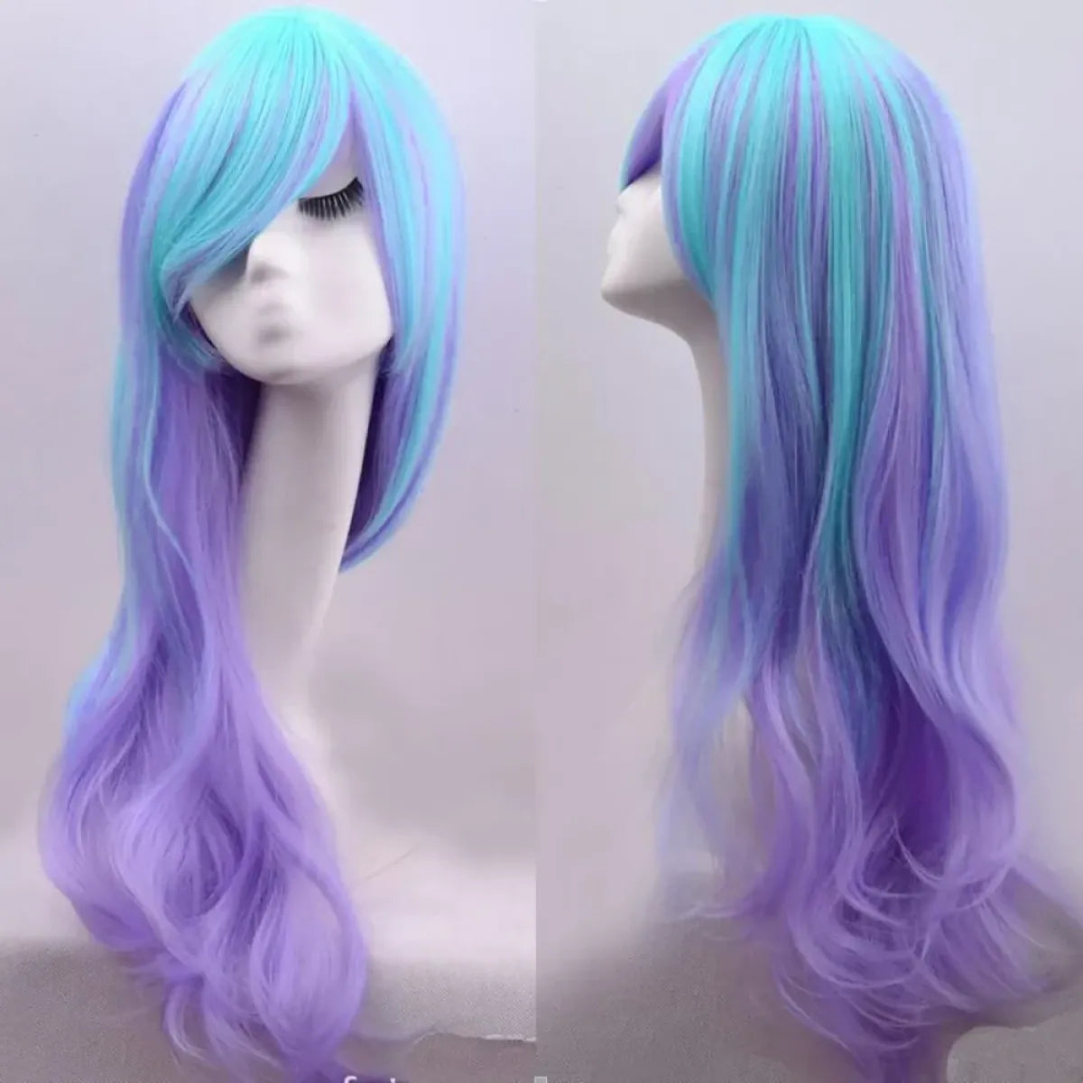 Long Wavy Purple Blue Ombre Wig with Bangs - Best Sellers - Wig - 1