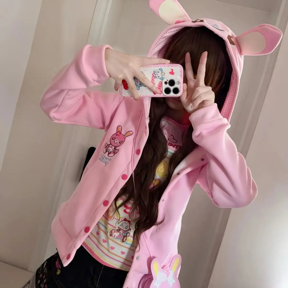 Harajuku Sweet Cartoon Print Zip-Up Hoodie - Women’s - Hoodie - 5