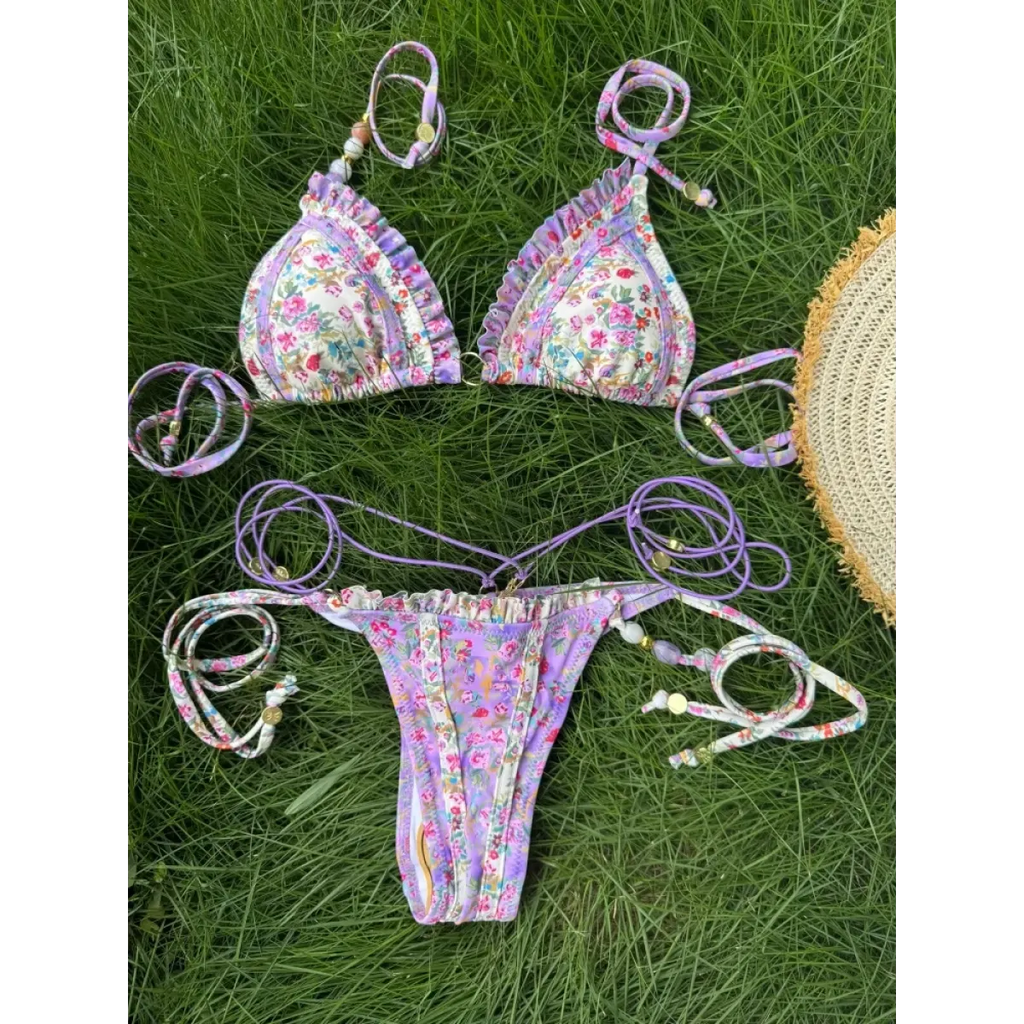Printed Triangle Micro Thong Bikini Set - Swimsuits - Swimsuit / Bikini / One-Piece Swimwear - 6