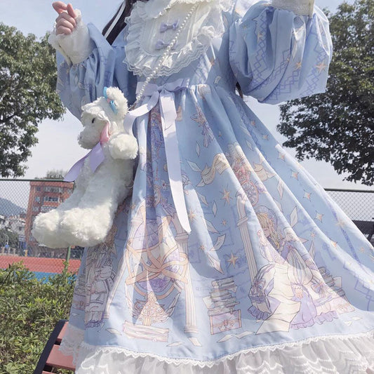 Sweet Kawaii Blue Long Sleeve Lolita Dress - Kawaii Stop - Kawaii Shop