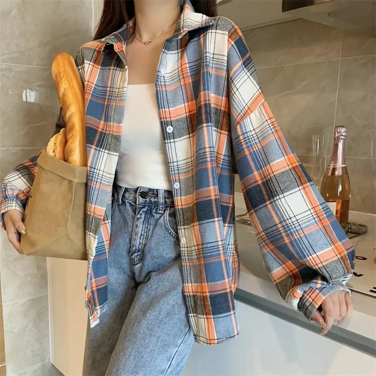 Vintage Preppy Plaid Button-Up Shirt - T-Shirts - Button-Up Shirt - 39