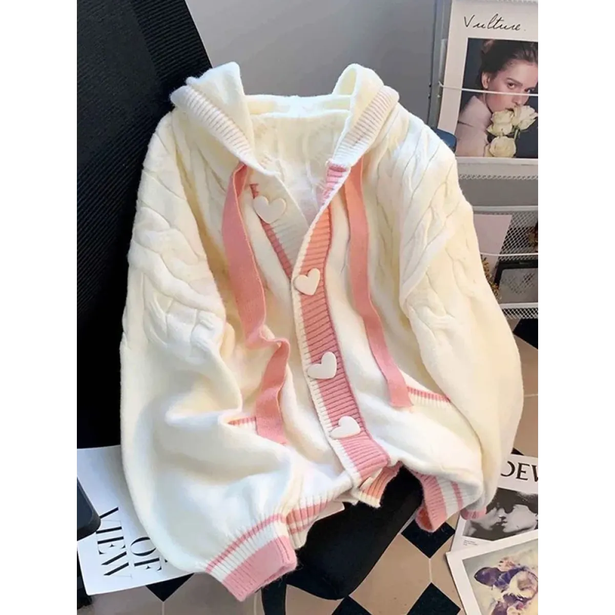 Sweet Hooded Knit Cardigan - Women’s Clothing & Accessories - Cardigan - 1