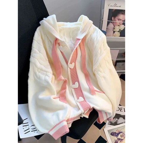 Sweet Hooded Knit Cardigan - Women’s Clothing & Accessories - Cardigan - 1