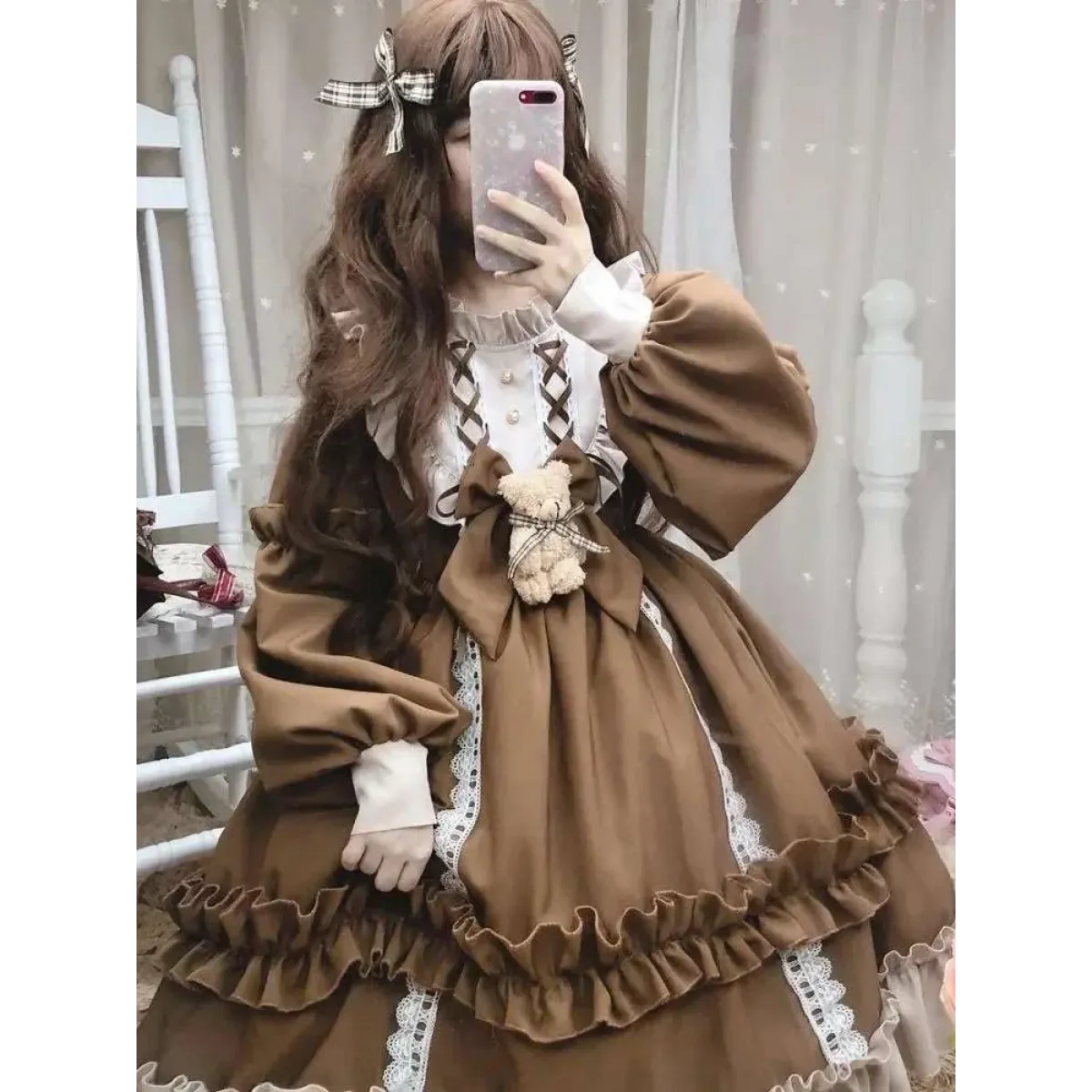 Kawaii Bear Bow Lantern Sleeve Lolita Dress - All Dresses - Lolita Dress - 4