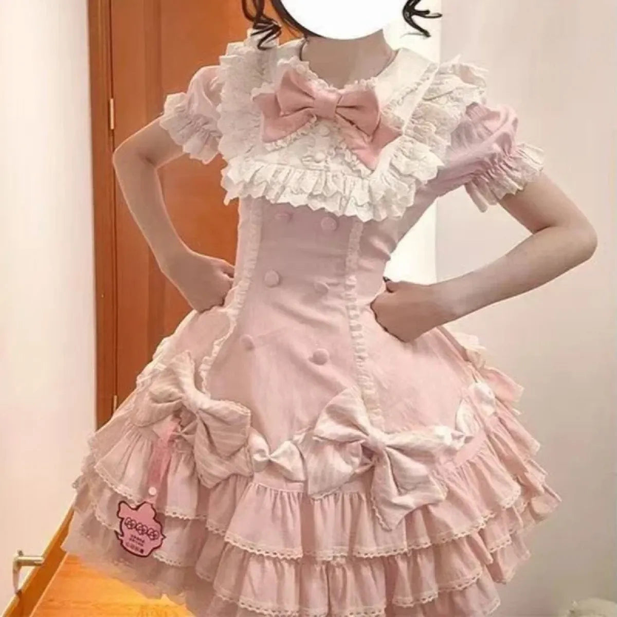 Sweet Lolita Pink Bow Ruched Mini Dress - All Dresses - Lolita Dress - 1