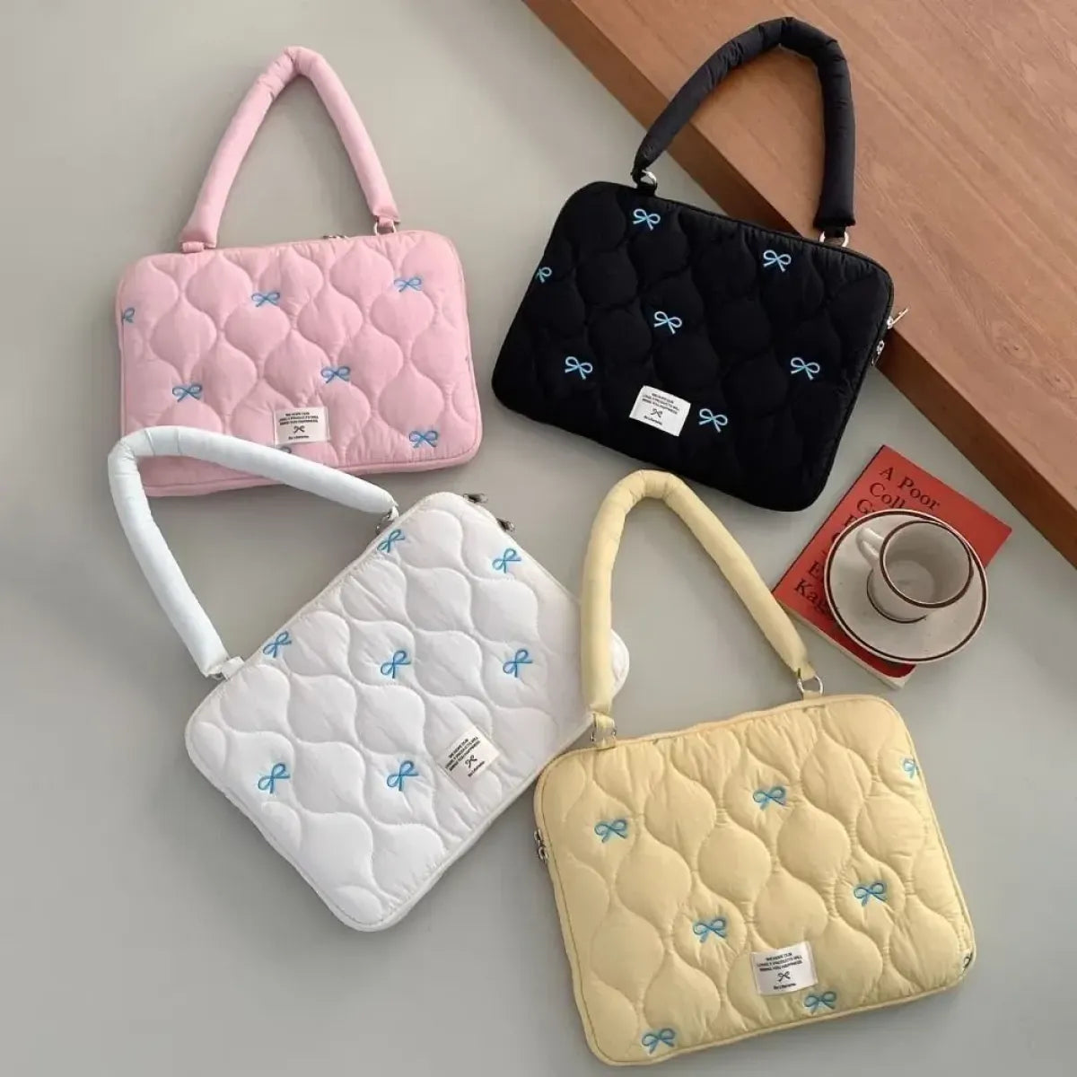 Quilted Bow Laptop Shoulder Bag (13–15.6 in) - Women Bags & Wallets - Shoulder Bag - 1