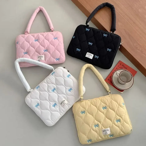 Quilted Bow Laptop Shoulder Bag (13–15.6 in)