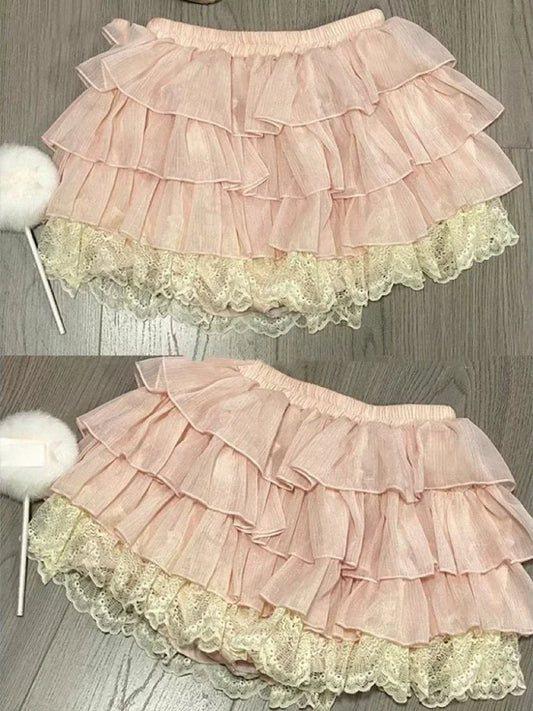 Pink Ruffle Lace Low Rise Fairy Mini Skirt