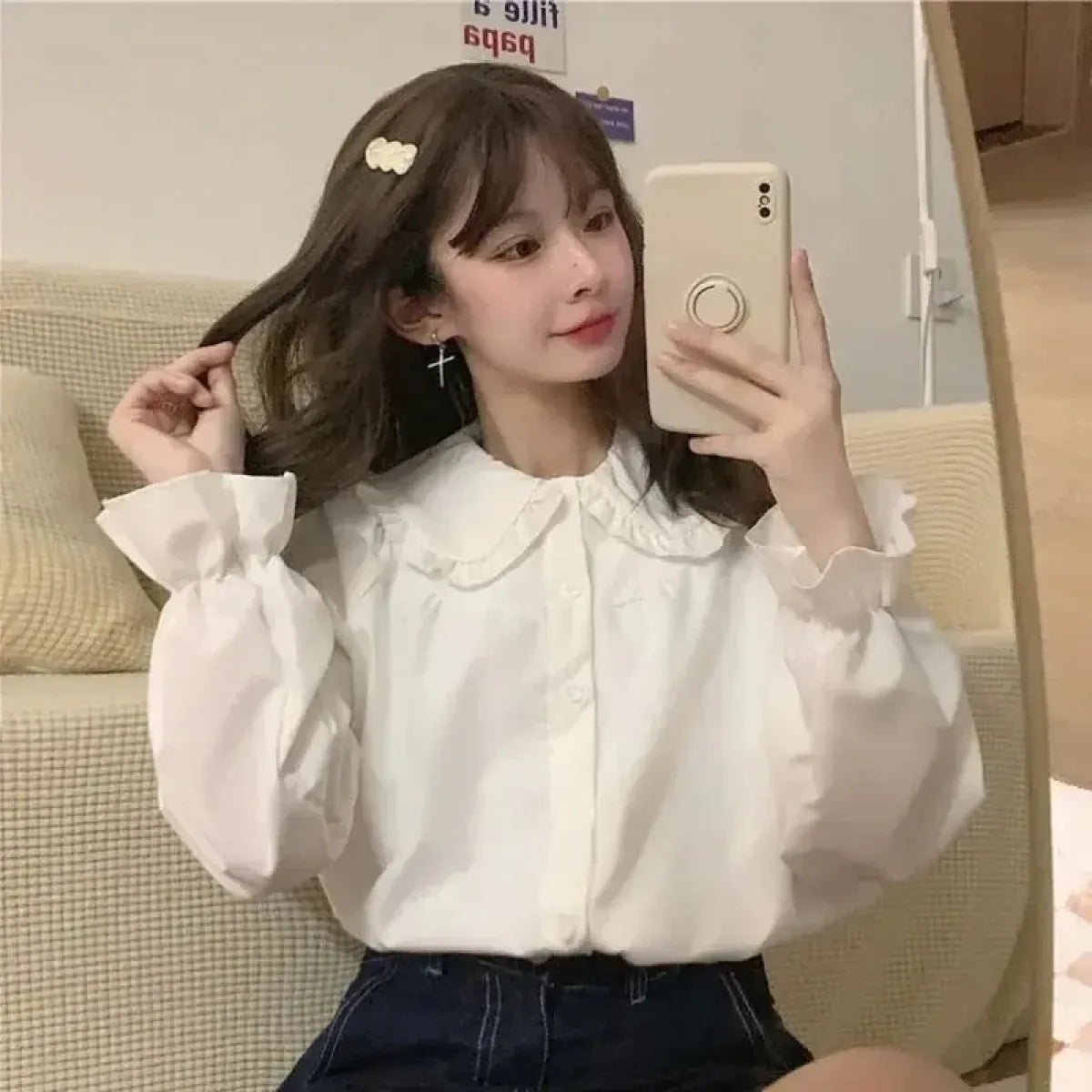 Vintage White Peter Pan Collar Blouse - Women’s Clothing & Accessories - Button-Up Shirt - 5