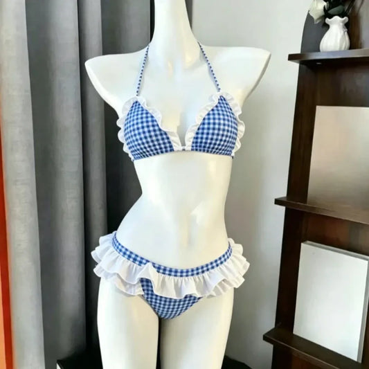 Japanese Kawaii Y2K Ruffle Halter Bikini Set - Swimsuits - Swimsuit / Bikini / One-Piece Swimwear - 1