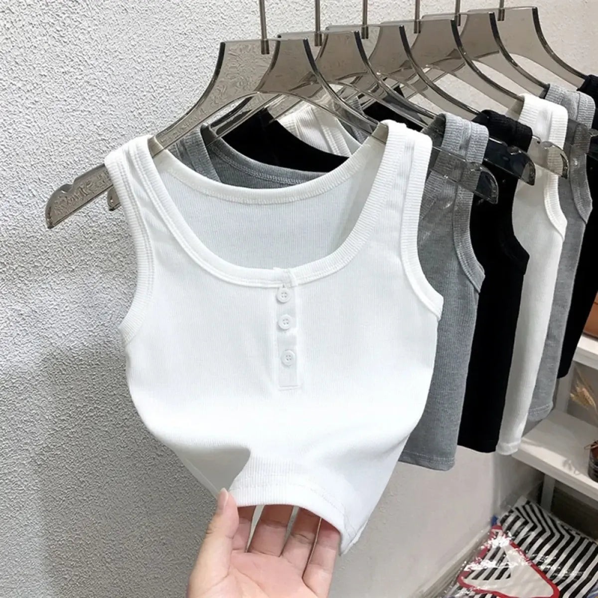 Ribbed Button Down Sleeveless Tank Top - Women’s Clothing & Accessories - Tank Top / Cami - 23