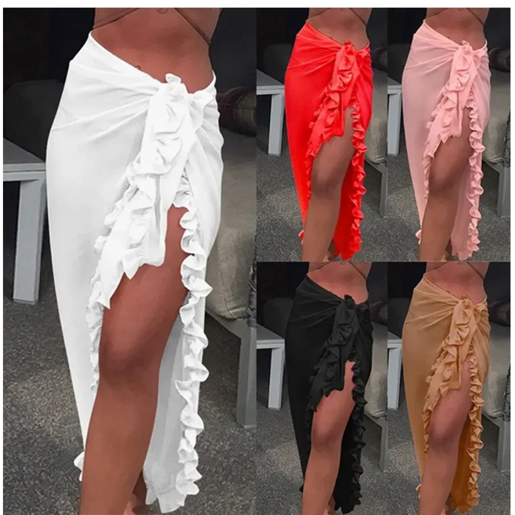Ruffle Knit Sarong Swim Cover-Up Skirt - Bottoms - Swimsuit / Bikini / One-Piece Swimwear - 1