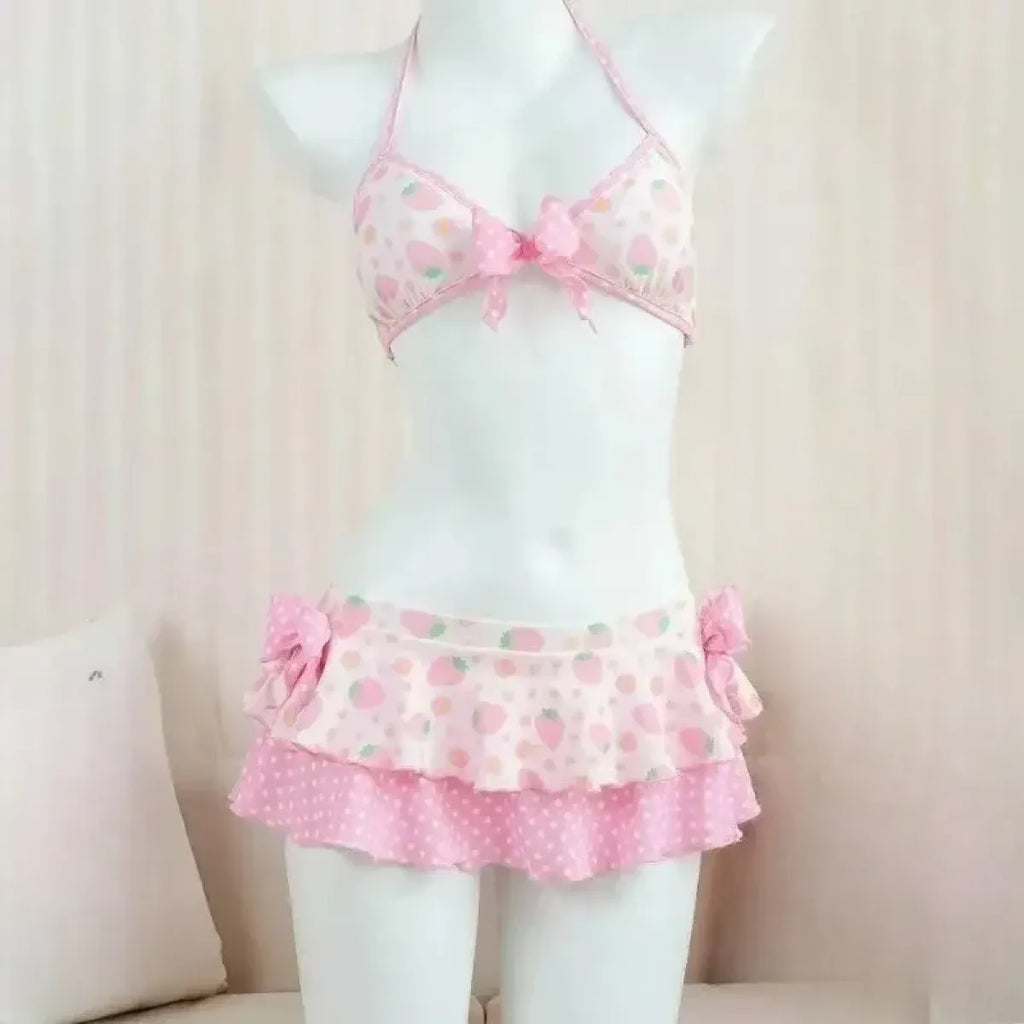 Sweet Korean Vintage Y2K Ruffle Halter Bikini - Women’s - Swimsuit / Bikini / One-Piece Swimwear - 15