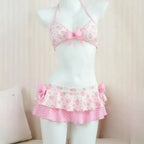 Sweet Korean Vintage Y2K Ruffle Halter Bikini - Women’s - Swimsuit / Bikini / One-Piece Swimwear - 15