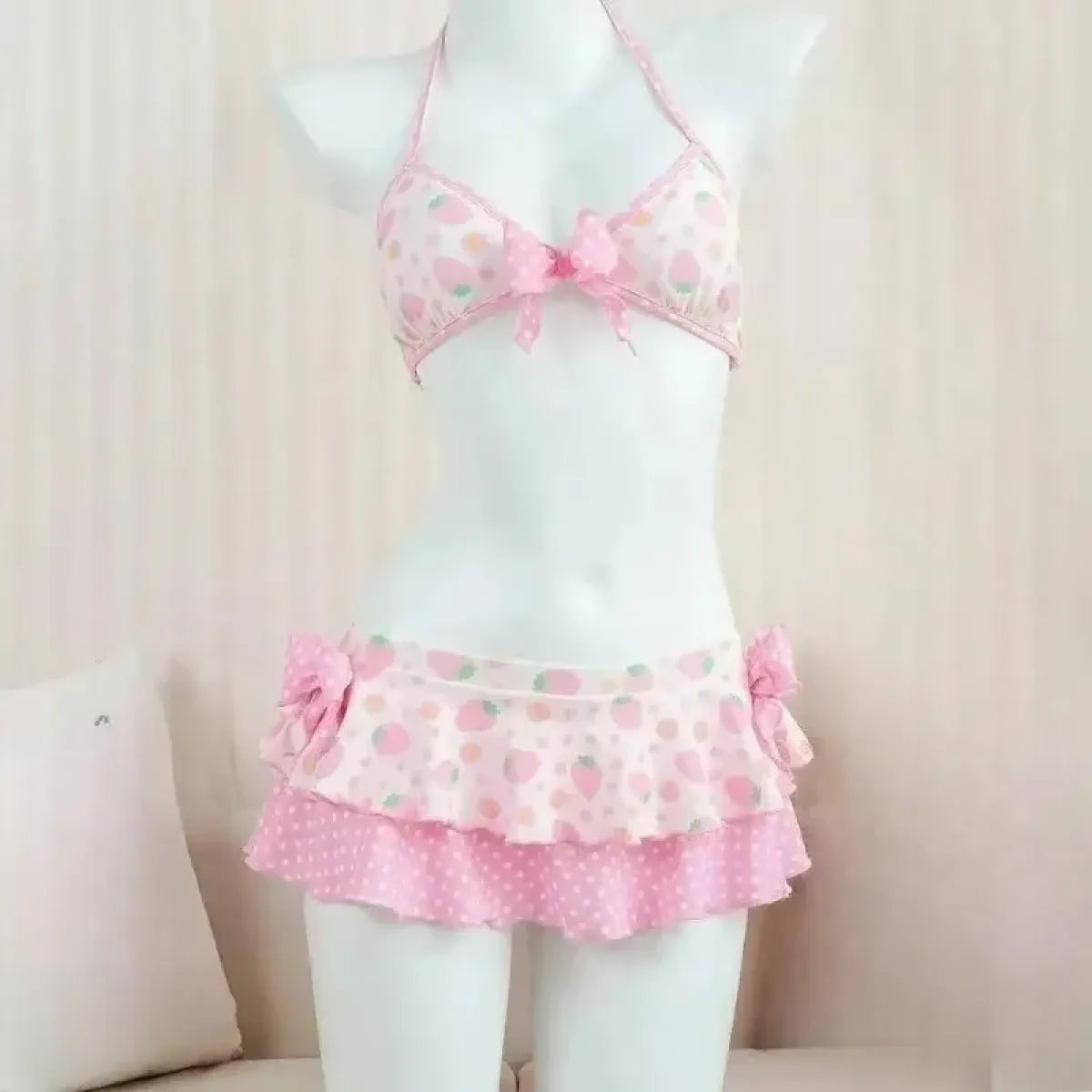 Sweet Korean Vintage Y2K Ruffle Halter Bikini - Women’s - Swimsuit / Bikini / One-Piece Swimwear - 15