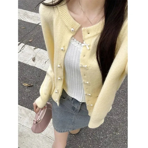 Yellow Bow Knit Cardigan