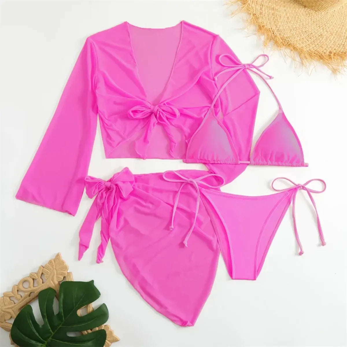 Pink Y2K 4-Piece Halter Bikini Set - Swimsuits - Swimsuit / Bikini / One-Piece Swimwear - 6