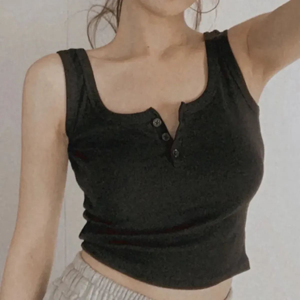 Ribbed Button Down Sleeveless Tank Top - Women’s Clothing & Accessories - Tank Top / Cami - 3