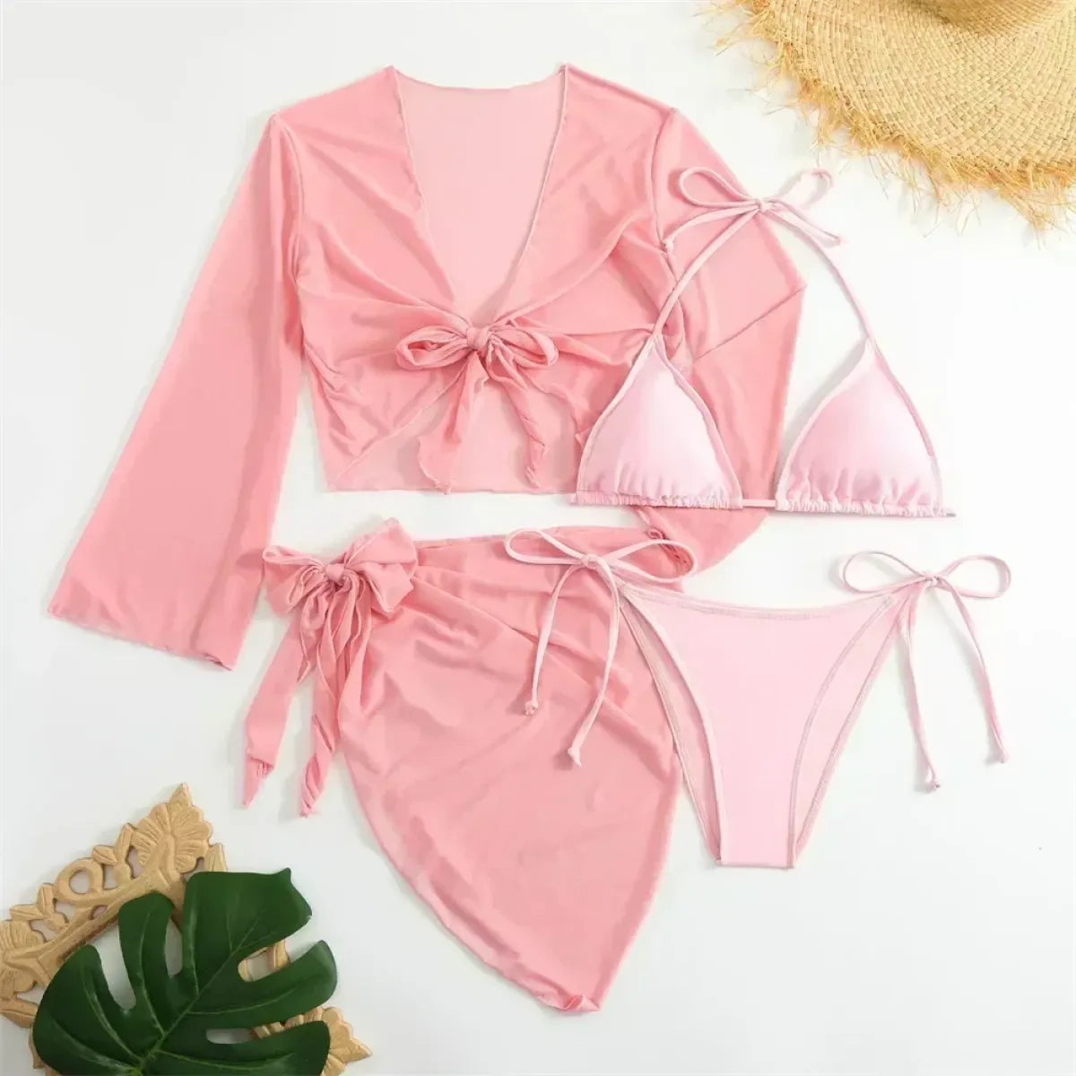 Pink Y2K 4-Piece Halter Bikini Set - Swimsuits - Swimsuit / Bikini / One-Piece Swimwear - 8