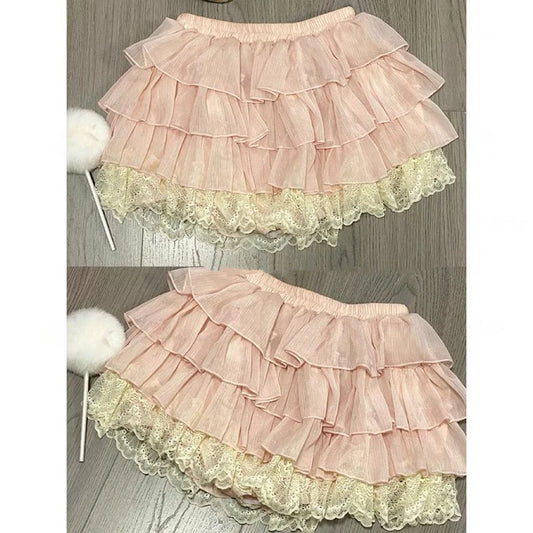 Pink Ruffle Lace Low Rise Fairy Mini Skirt