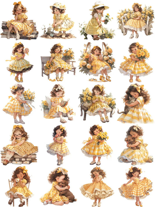 20Pcs Yellow Dress Girl Stickers - Cute DIY Scrapbooking Decorative Stickers - Kawaii Stop - 