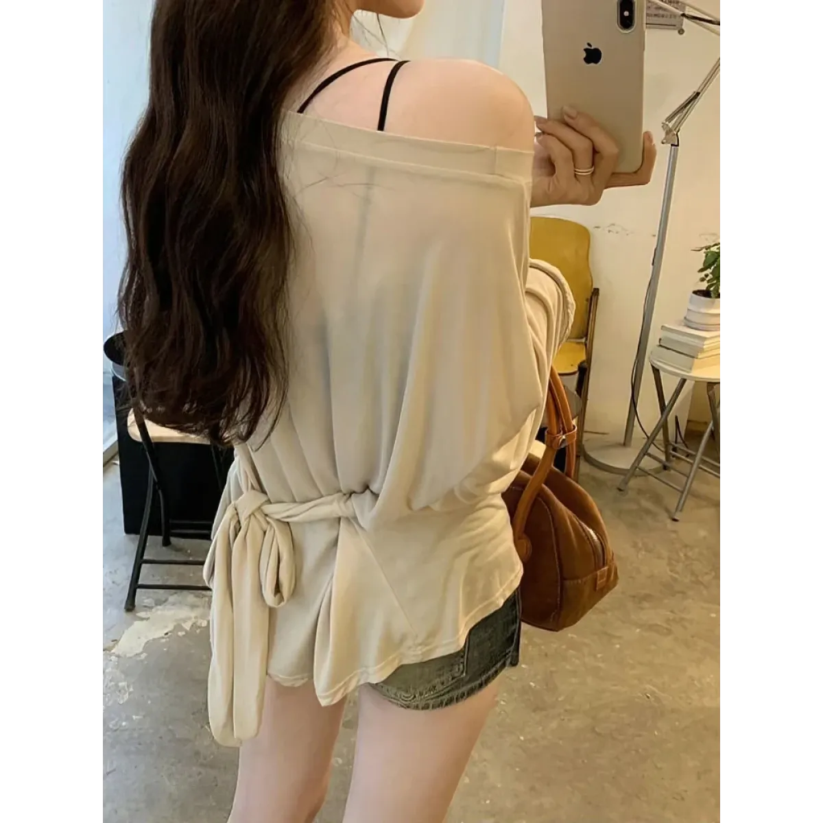 Sheer Off-Shoulder Oversized Long Sleeve T-Shirt - T-Shirts - T-Shirt - 5