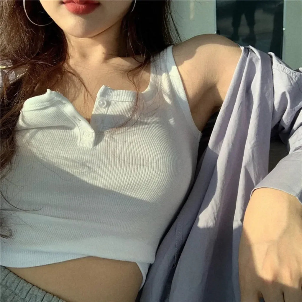 Ribbed Button Down Sleeveless Tank Top - Women’s Clothing & Accessories - Tank Top / Cami - 17
